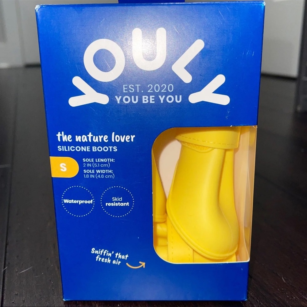 Brand new " Youly" small yellow dog rain